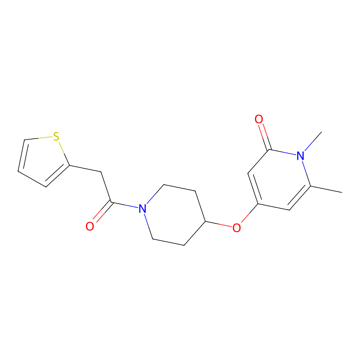 1,6-dimethyl-4-((1-(2-(thiophen-2-yl)acetyl)piperidin-4-yl)oxy)pyridin-2(1H)-one molecular structure, CAS 2034429-41-7