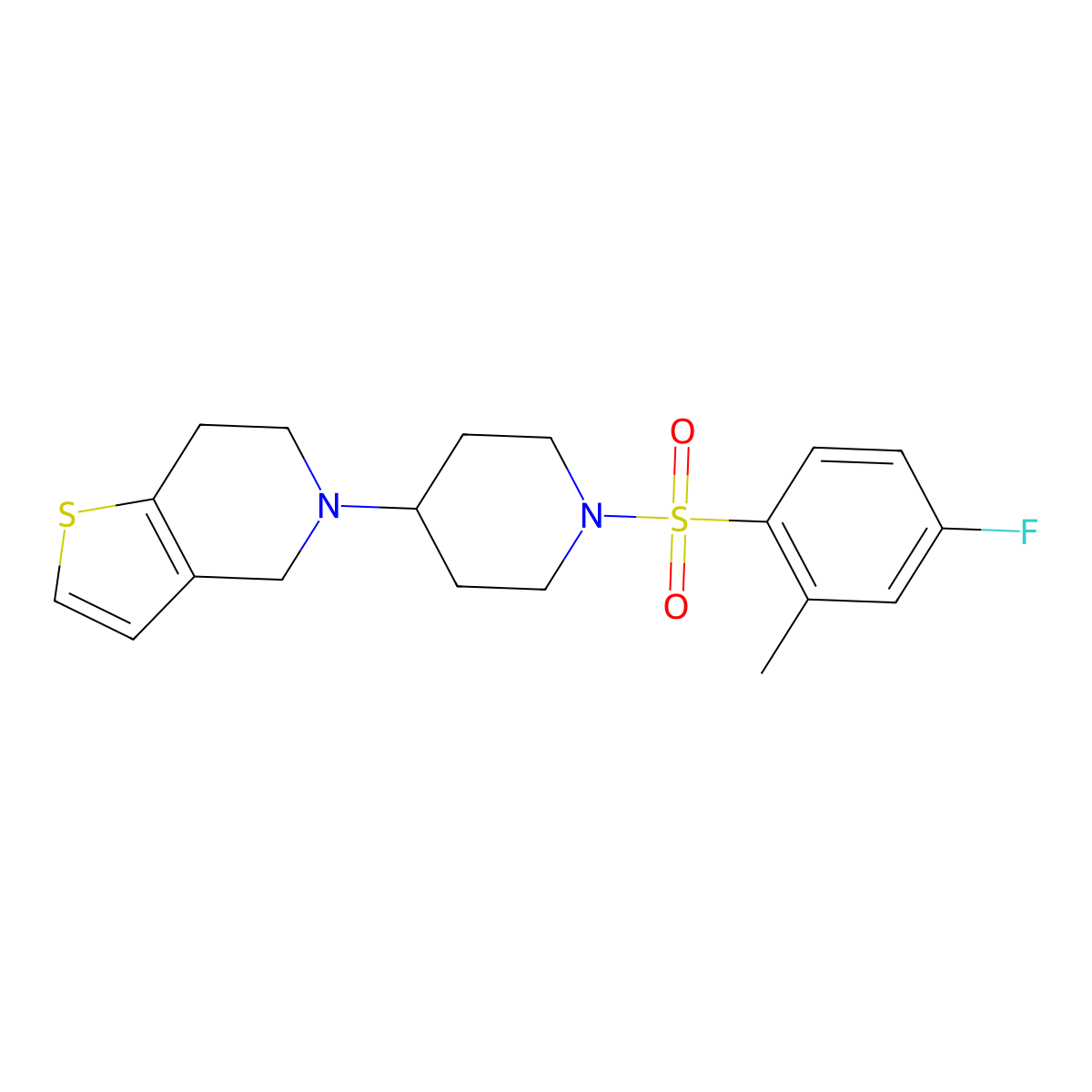 5-(1-((4-Fluoro-2-methylphenyl)sulfonyl)piperidin-4-yl)-4,5,6,7-tetrahydrothieno[3,2-c]pyridine molecular structure, CAS 2034429-44-0
