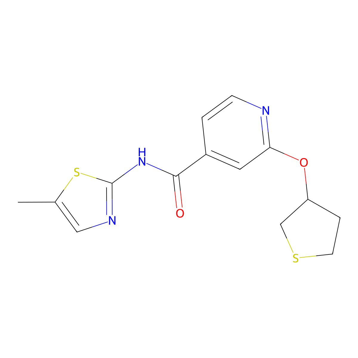 N-(5-methylthiazol-2-yl)-2-((tetrahydrothiophen-3-yl)oxy)isonicotinamide molecular structure, CAS 2034429-45-1