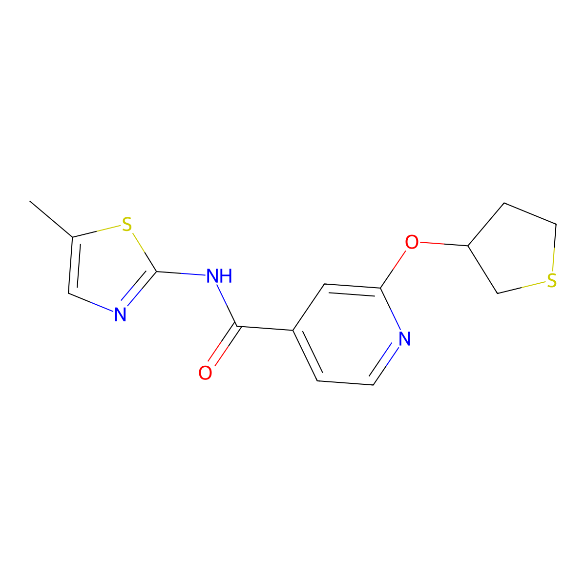 N-(5-methylthiazol-2-yl)-2-((tetrahydrothiophen-3-yl)oxy)isonicotinamide molecular structure, CAS 2034429-45-1