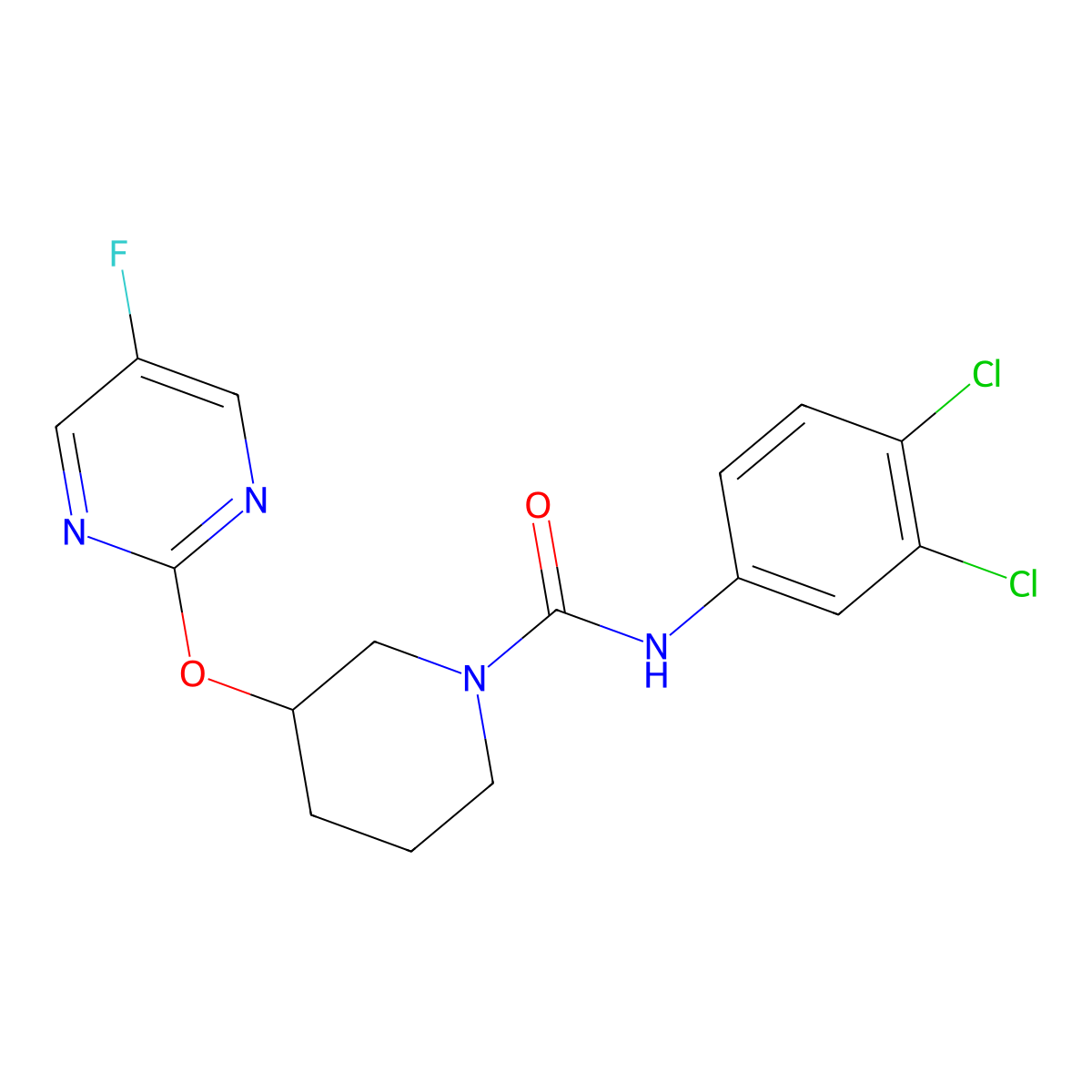 N-(3,4-dichlorophenyl)-3-[(5-fluoropyrimidin-2-yl)oxy]piperidine-1-carboxamide molecular structure, CAS 2034429-46-2