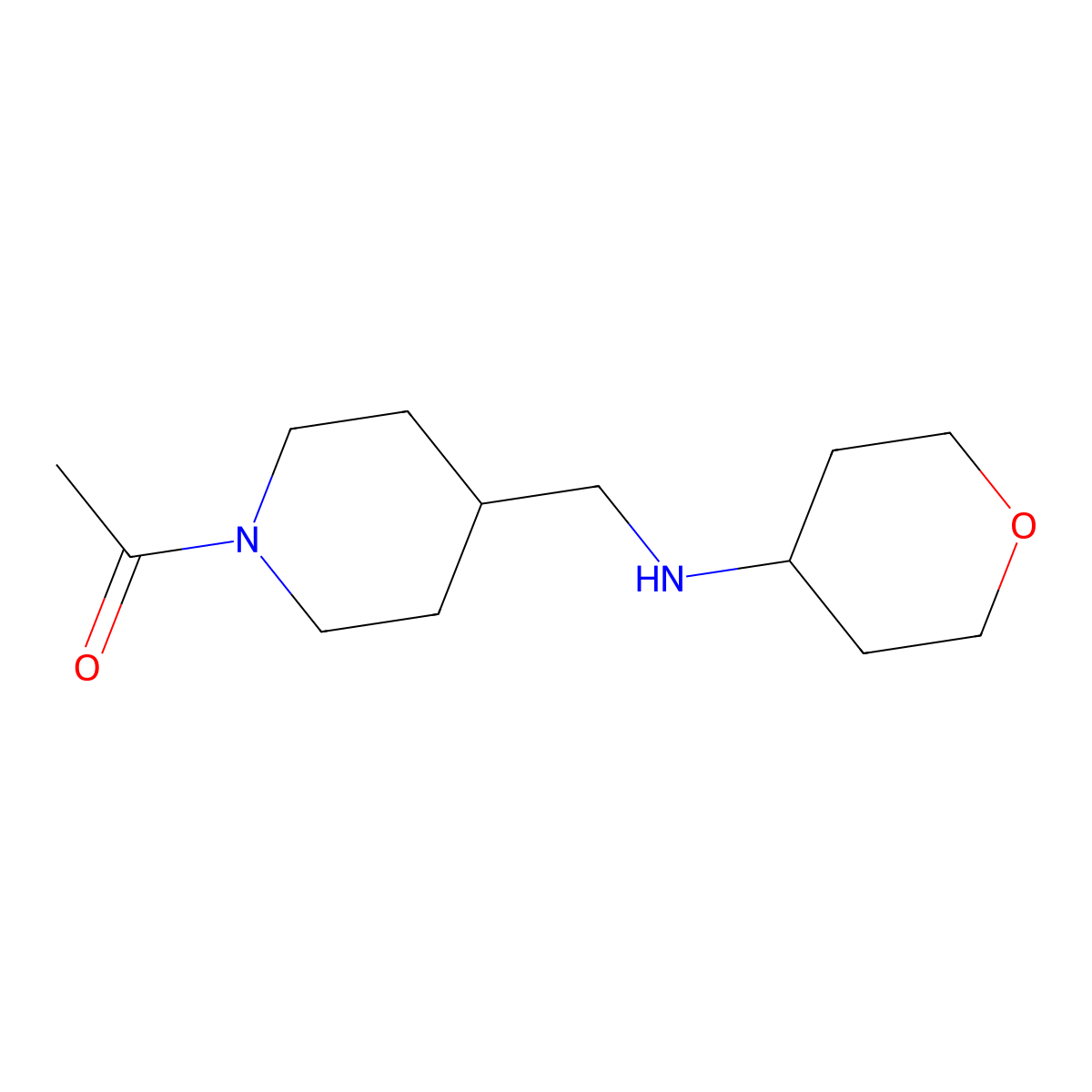 1-(4-(((tetrahydro-2H-pyran-4-yl)amino)methyl)piperidin-1-yl)ethanone molecular structure, CAS 2034429-48-4