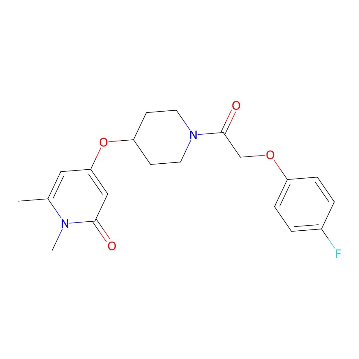 4-((1-(2-(4-fluorophenoxy)acetyl)piperidin-4-yl)oxy)-1,6-dimethylpyridin-2(1H)-one molecular structure, CAS 2034429-51-9