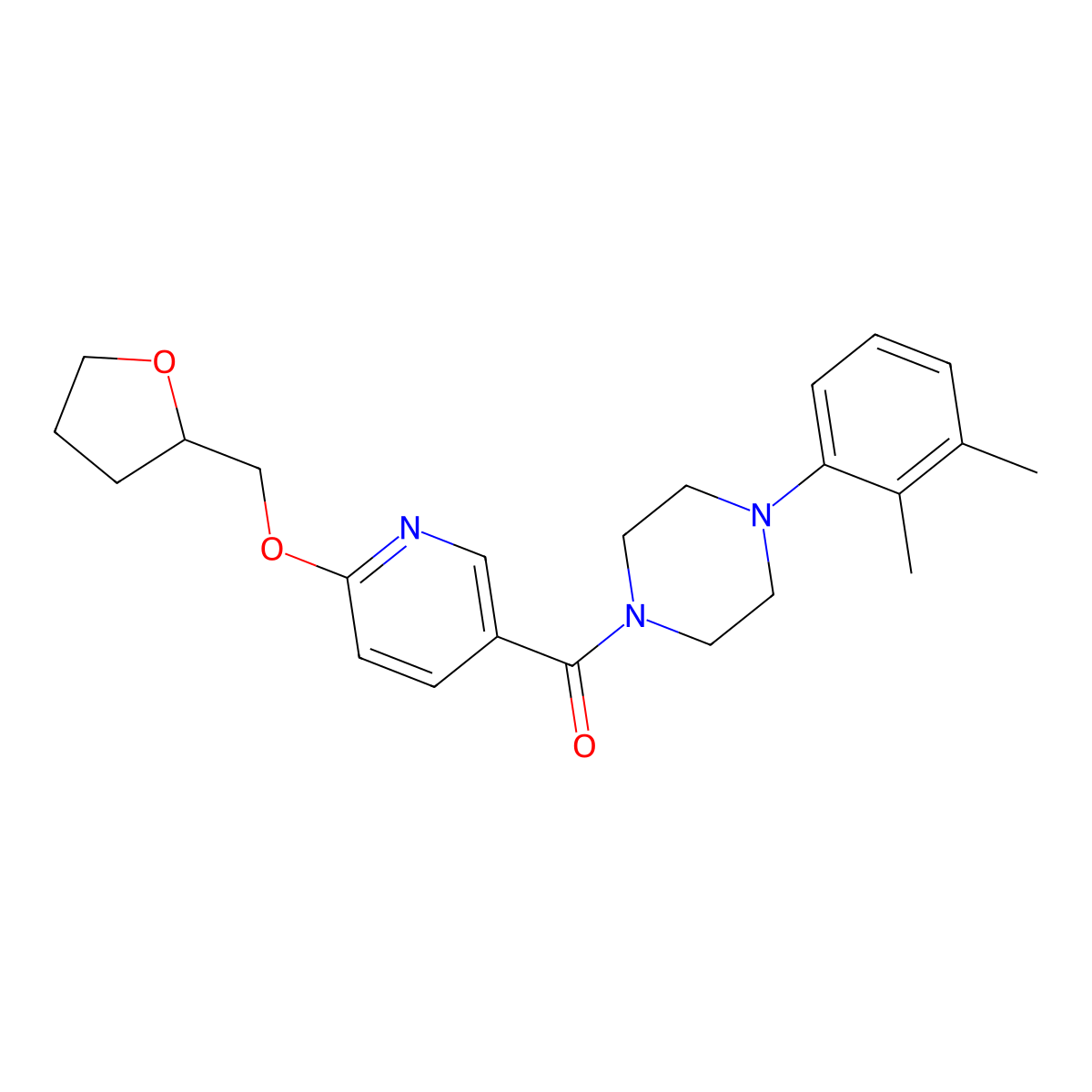 (4-(2,3-Dimethylphenyl)piperazin-1-yl)(6-((tetrahydrofuran-2-yl)methoxy)pyridin-3-yl)methanone molecular structure, CAS 2034429-53-1