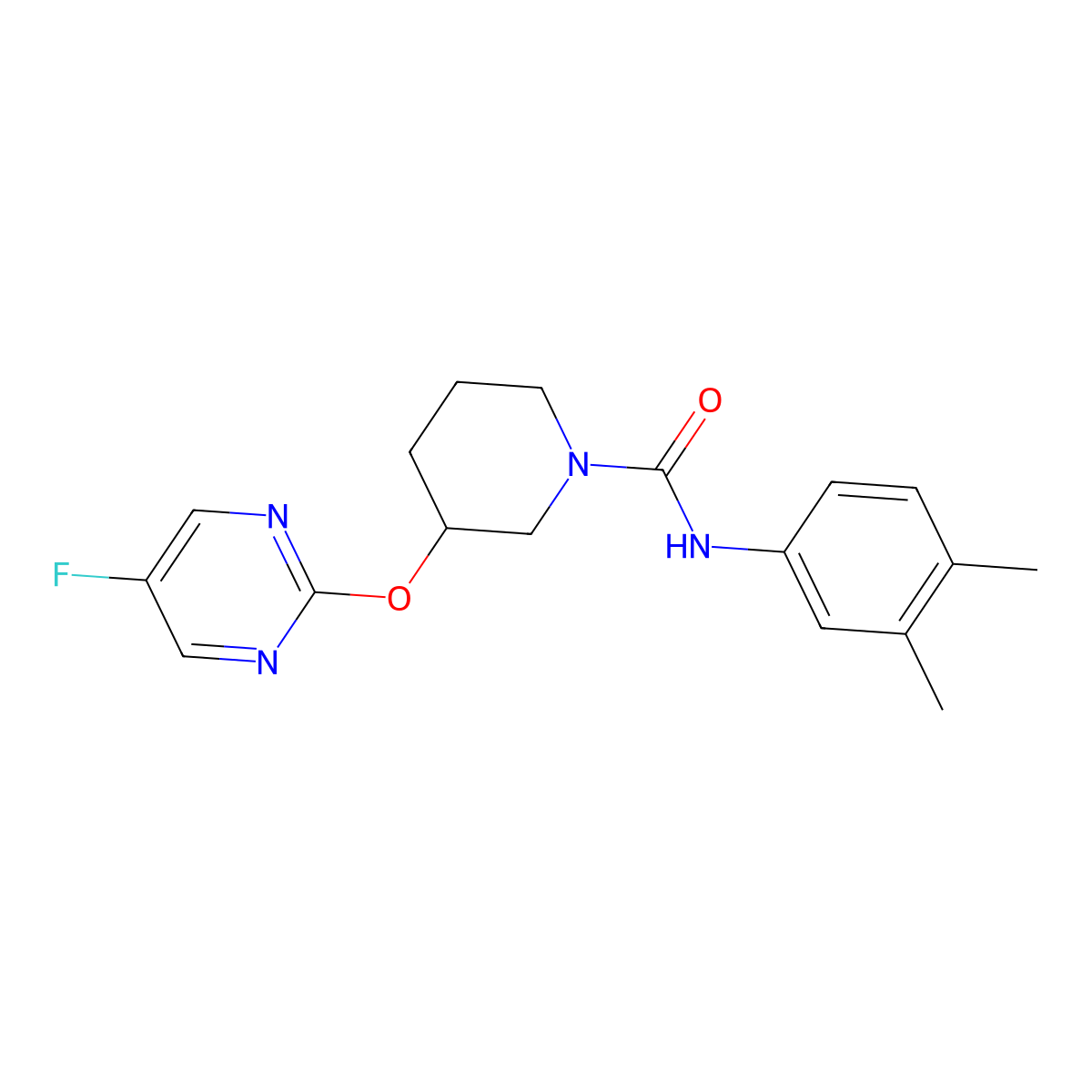 N-(3,4-dimethylphenyl)-3-[(5-fluoropyrimidin-2-yl)oxy]piperidine-1-carboxamide molecular structure, CAS 2034429-54-2
