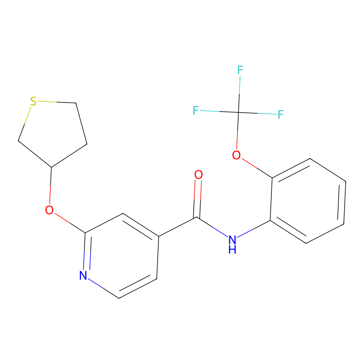 2-((tetrahydrothiophen-3-yl)oxy)-N-(2-(trifluoromethoxy)phenyl)isonicotinamide molecular structure, CAS 2034429-56-4