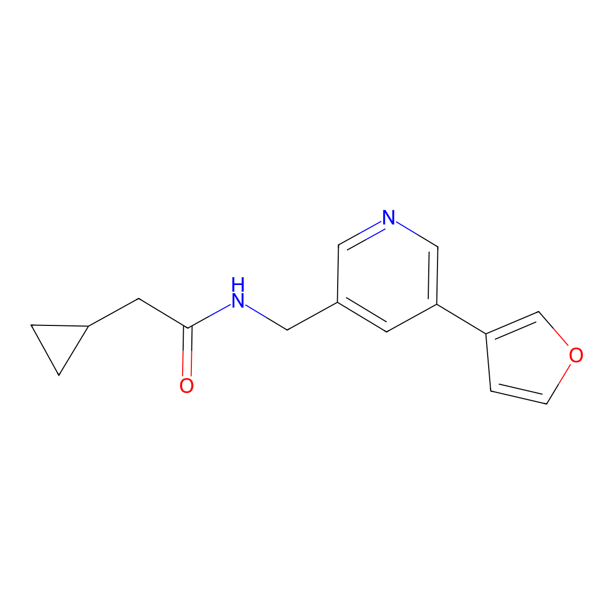 2-cyclopropyl-N-{[5-(furan-3-yl)pyridin-3-yl]methyl}acetamide molecular structure, CAS 2034429-61-1