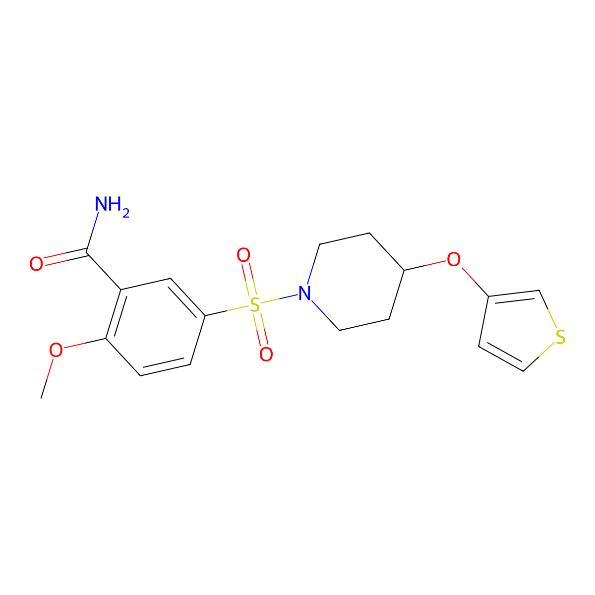 2-Methoxy-5-((4-(thiophen-3-yloxy)piperidin-1-yl)sulfonyl)benzamide molecular structure, CAS 2034429-66-6