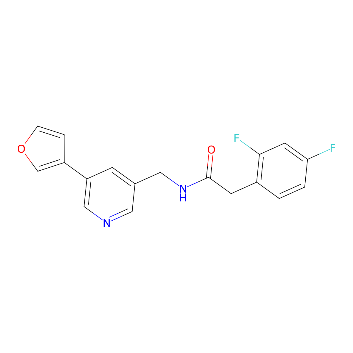 2-(2,4-difluorophenyl)-N-{[5-(furan-3-yl)pyridin-3-yl]methyl}acetamide molecular structure, CAS 2034429-70-2