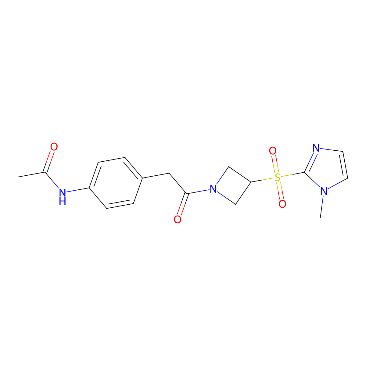 N-(4-(2-(3-((1-methyl-1H-imidazol-2-yl)sulfonyl)azetidin-1-yl)-2-oxoethyl)phenyl)acetamide molecular structure, CAS 2034429-72-4