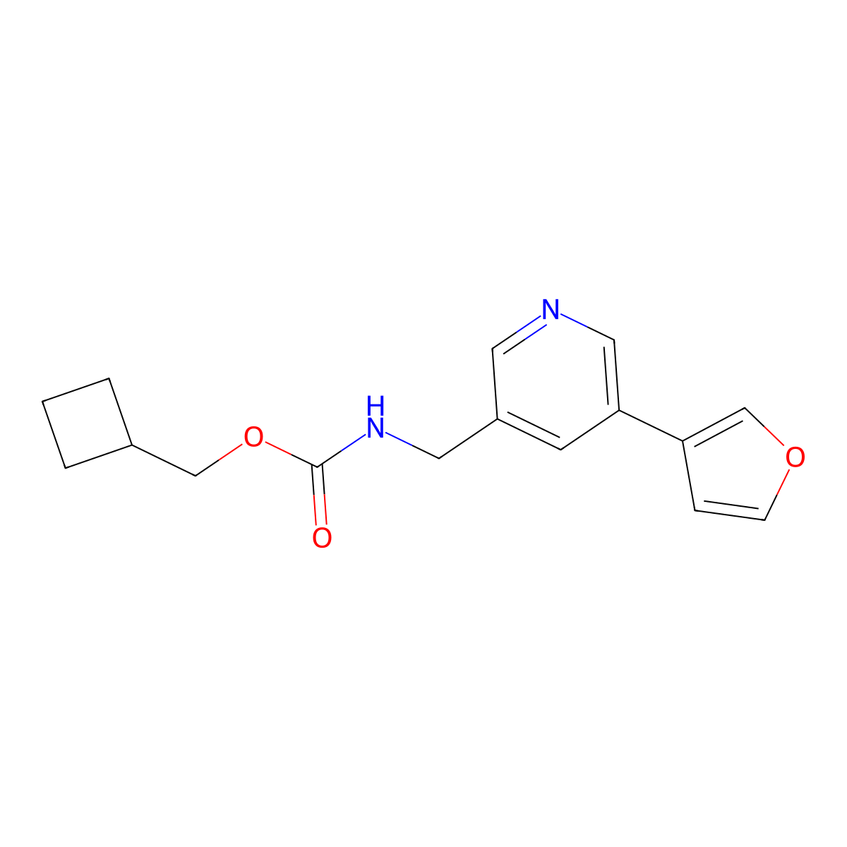 Cyclobutylmethyl ((5-(furan-3-yl)pyridin-3-yl)methyl)carbamate molecular structure, CAS 2034429-78-0