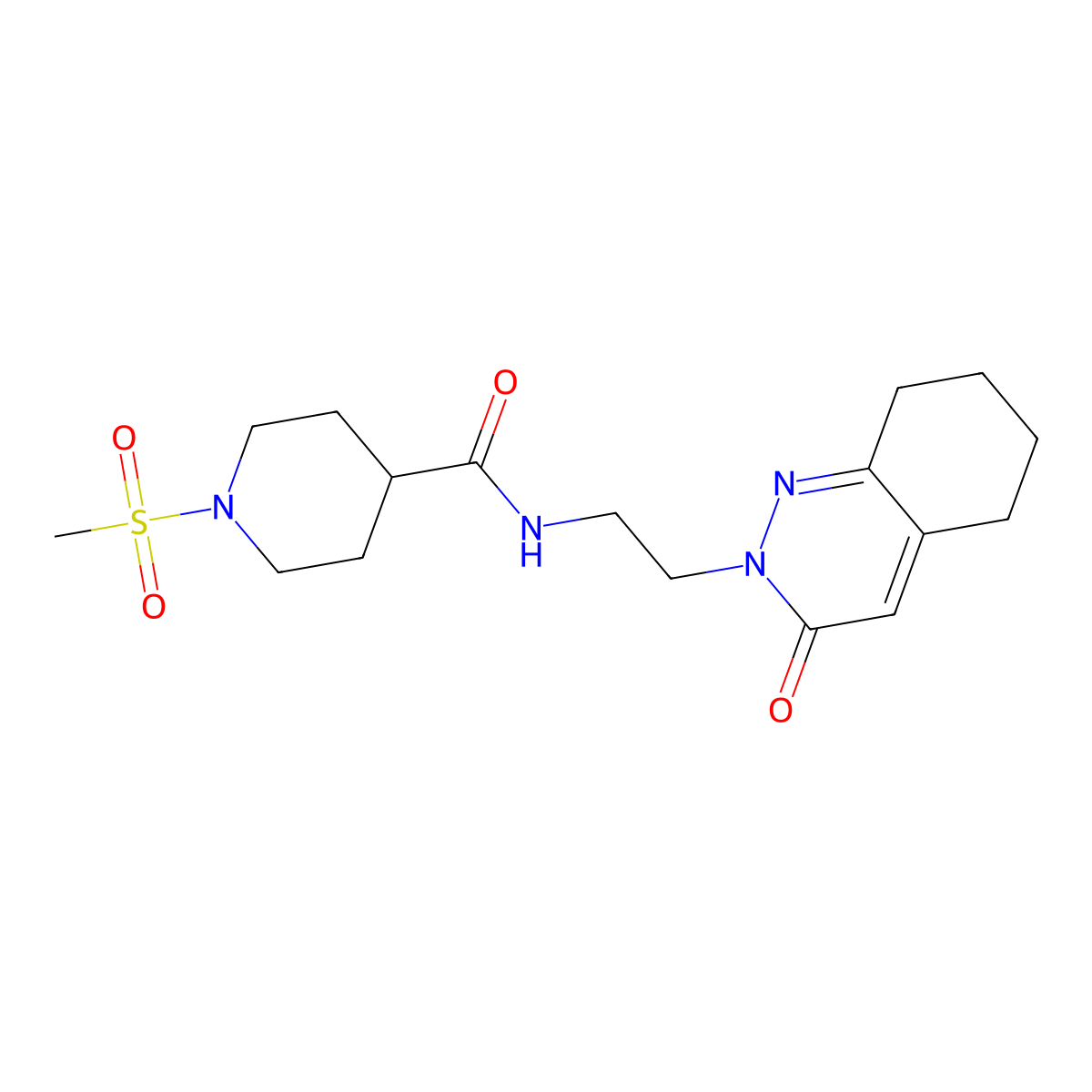 1-(methylsulfonyl)-N-(2-(3-oxo-5,6,7,8-tetrahydrocinnolin-2(3H)-yl)ethyl)piperidine-4-carboxamide molecular structure, CAS 2034429-83-7