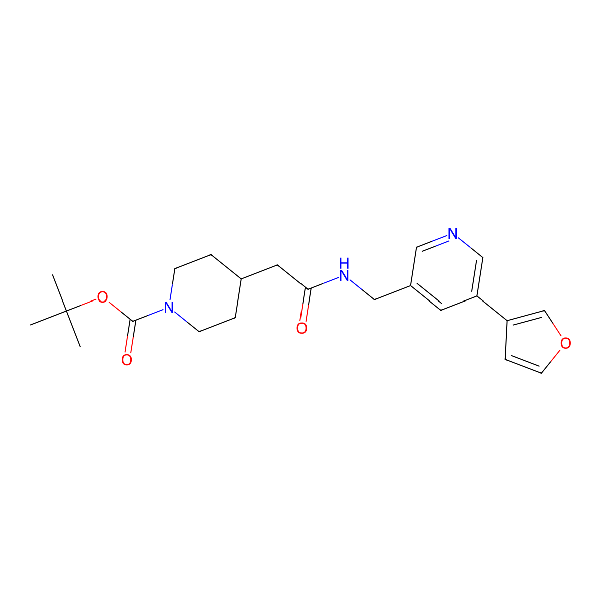 Tert-butyl 4-(2-(((5-(furan-3-yl)pyridin-3-yl)methyl)amino)-2-oxoethyl)piperidine-1-carboxylate molecular structure, CAS 2034429-87-1