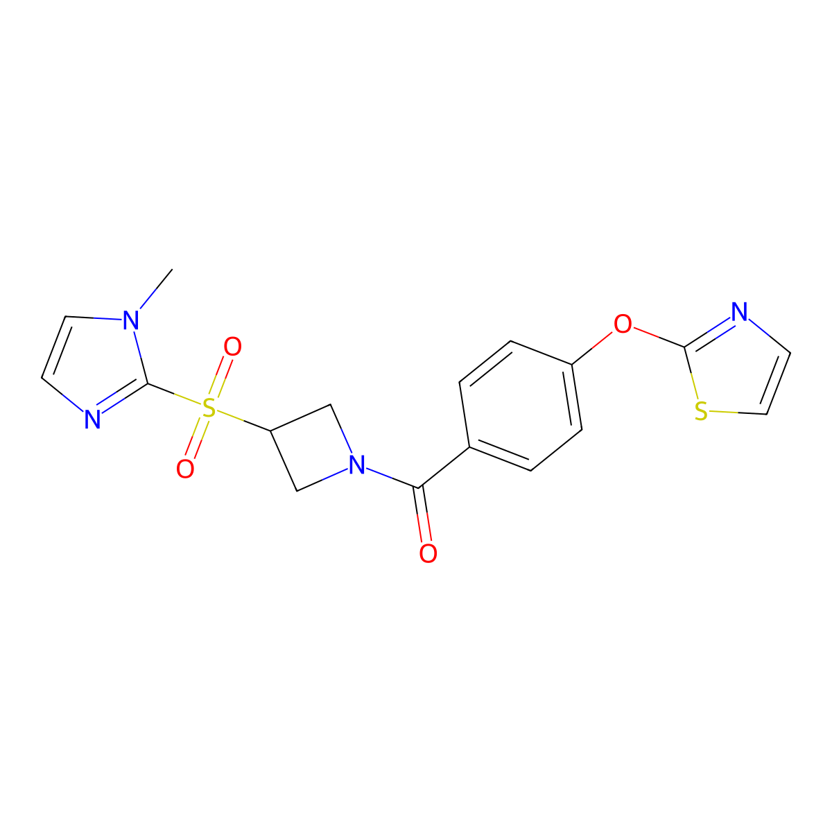 (3-((1-methyl-1H-imidazol-2-yl)sulfonyl)azetidin-1-yl)(4-(thiazol-2-yloxy)phenyl)methanone molecular structure, CAS 2034429-95-1