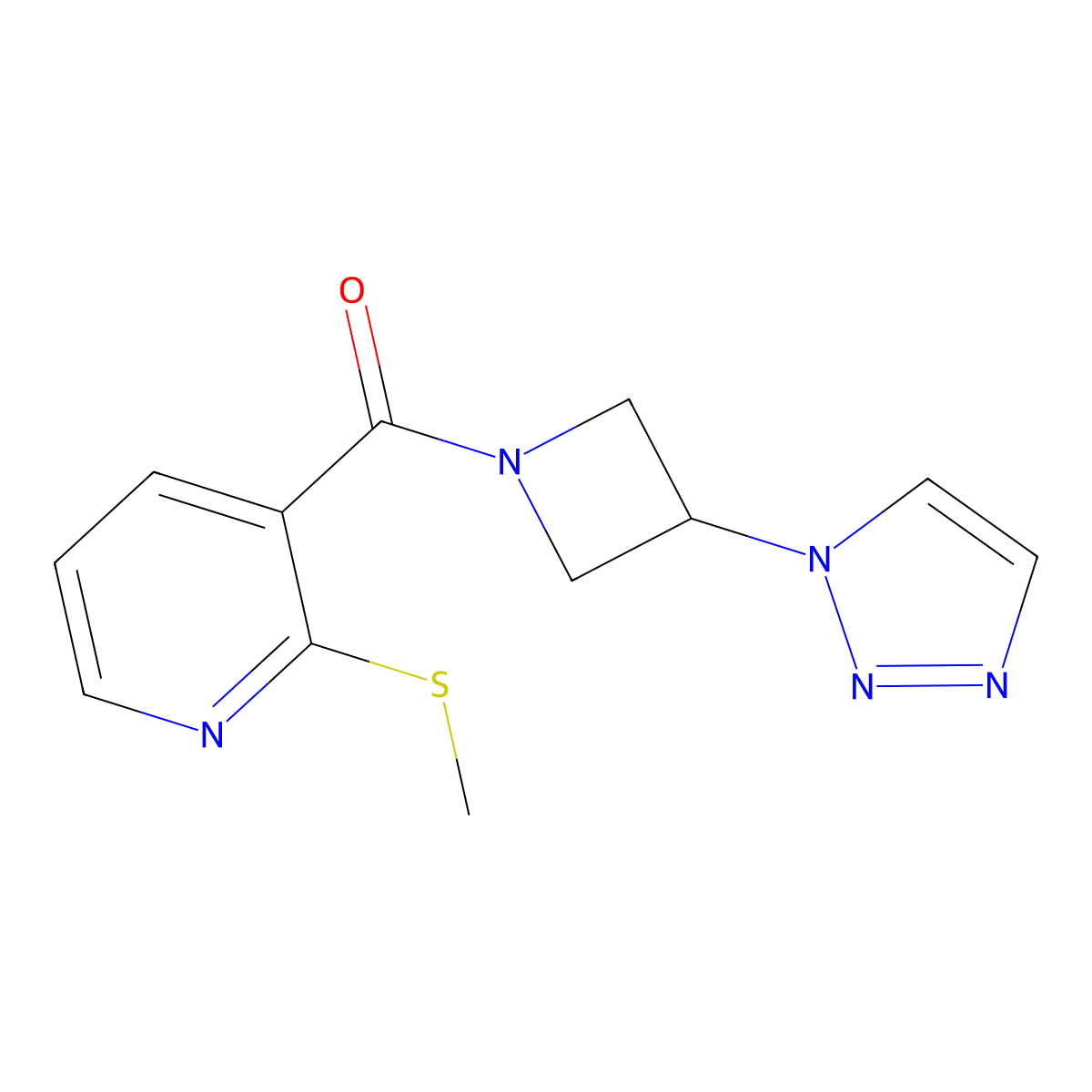 (3-(1H-1,2,3-triazol-1-yl)azetidin-1-yl)(2-(methylthio)pyridin-3-yl)methanone molecular structure, CAS 2034429-99-5