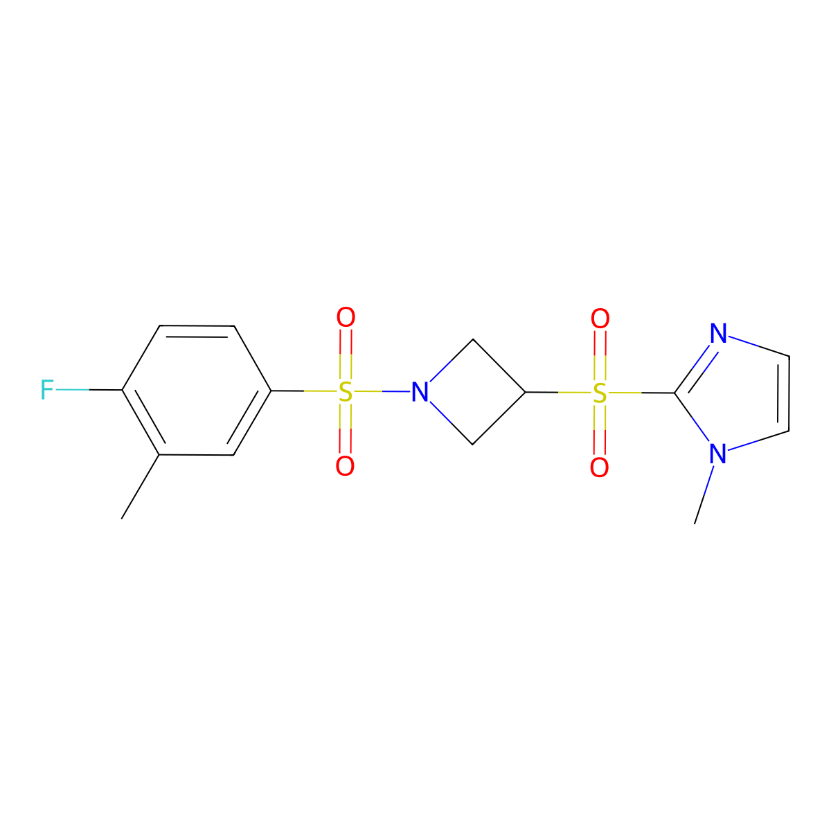 2-((1-((4-fluoro-3-methylphenyl)sulfonyl)azetidin-3-yl)sulfonyl)-1-methyl-1H-imidazole molecular structure, CAS 2034430-02-7