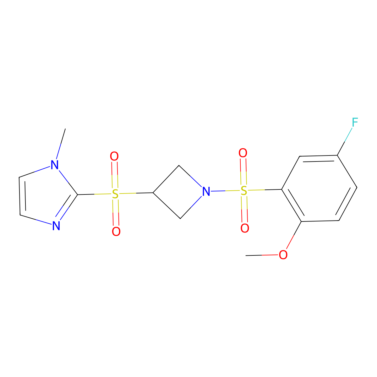 2-((1-((5-fluoro-2-methoxyphenyl)sulfonyl)azetidin-3-yl)sulfonyl)-1-methyl-1H-imidazole molecular structure, CAS 2034430-07-2