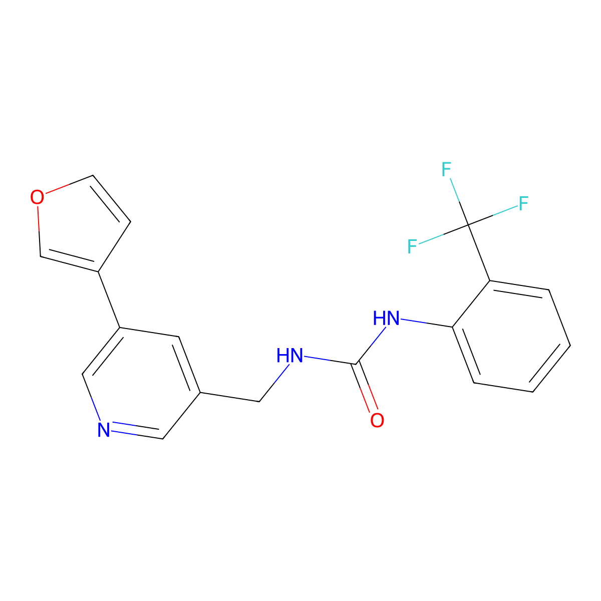 1-{[5-(Furan-3-yl)pyridin-3-yl]methyl}-3-[2-(trifluoromethyl)phenyl]urea molecular structure, CAS 2034430-09-4