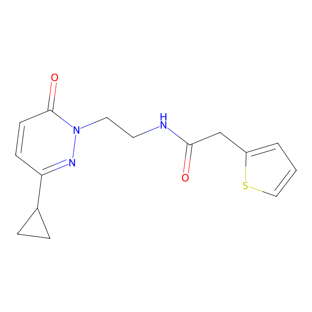 N-(2-(3-cyclopropyl-6-oxopyridazin-1(6H)-yl)ethyl)-2-(thiophen-2-yl)acetamide molecular structure, CAS 2034430-11-8