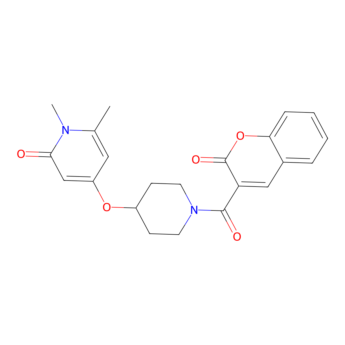 1,6-dimethyl-4-((1-(2-oxo-2H-chromene-3-carbonyl)piperidin-4-yl)oxy)pyridin-2(1H)-one molecular structure, CAS 2034430-19-6