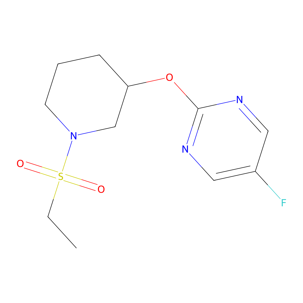 2-((1-(Ethylsulfonyl)piperidin-3-yl)oxy)-5-fluoropyrimidine molecular structure, CAS 2034430-21-0