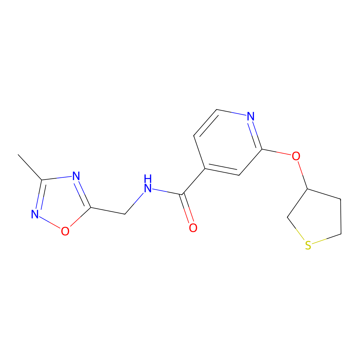 N-((3-methyl-1,2,4-oxadiazol-5-yl)methyl)-2-((tetrahydrothiophen-3-yl)oxy)isonicotinamide molecular structure, CAS 2034430-23-2