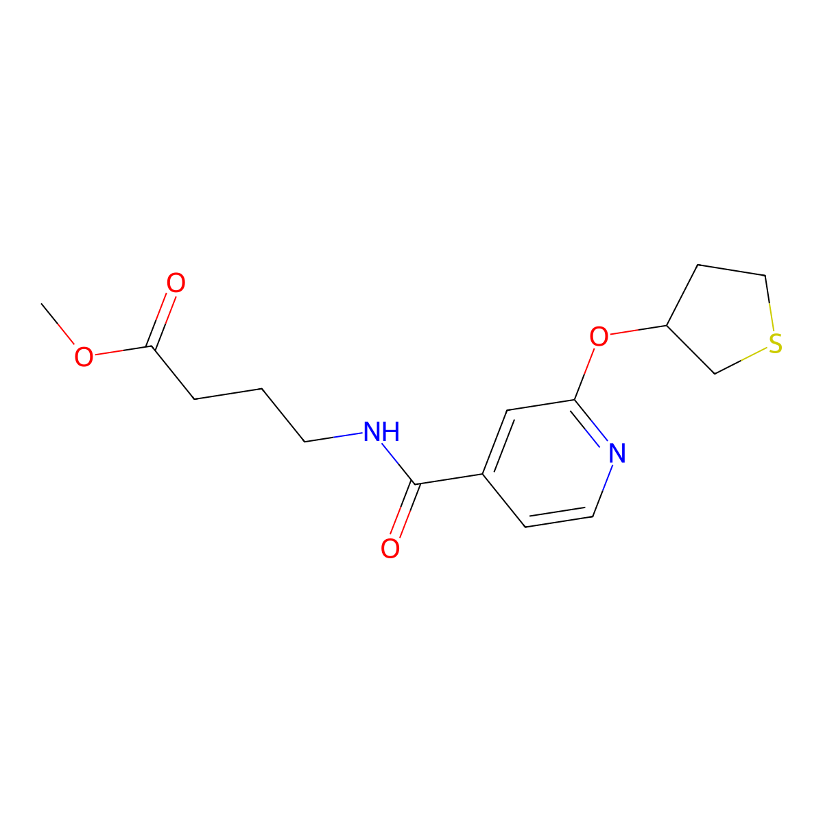 Methyl 4-(2-((tetrahydrothiophen-3-yl)oxy)isonicotinamido)butanoate molecular structure, CAS 2034430-31-2