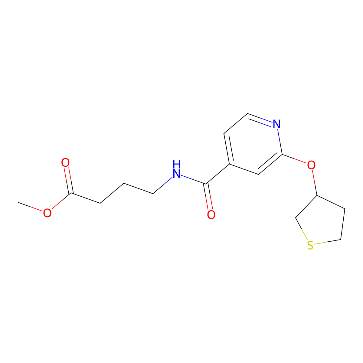 Methyl 4-(2-((tetrahydrothiophen-3-yl)oxy)isonicotinamido)butanoate molecular structure, CAS 2034430-31-2