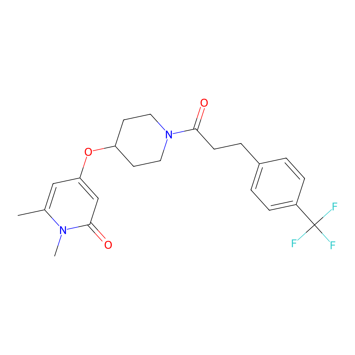 1,6-dimethyl-4-((1-(3-(4-(trifluoromethyl)phenyl)propanoyl)piperidin-4-yl)oxy)pyridin-2(1H)-one molecular structure, CAS 2034430-32-3