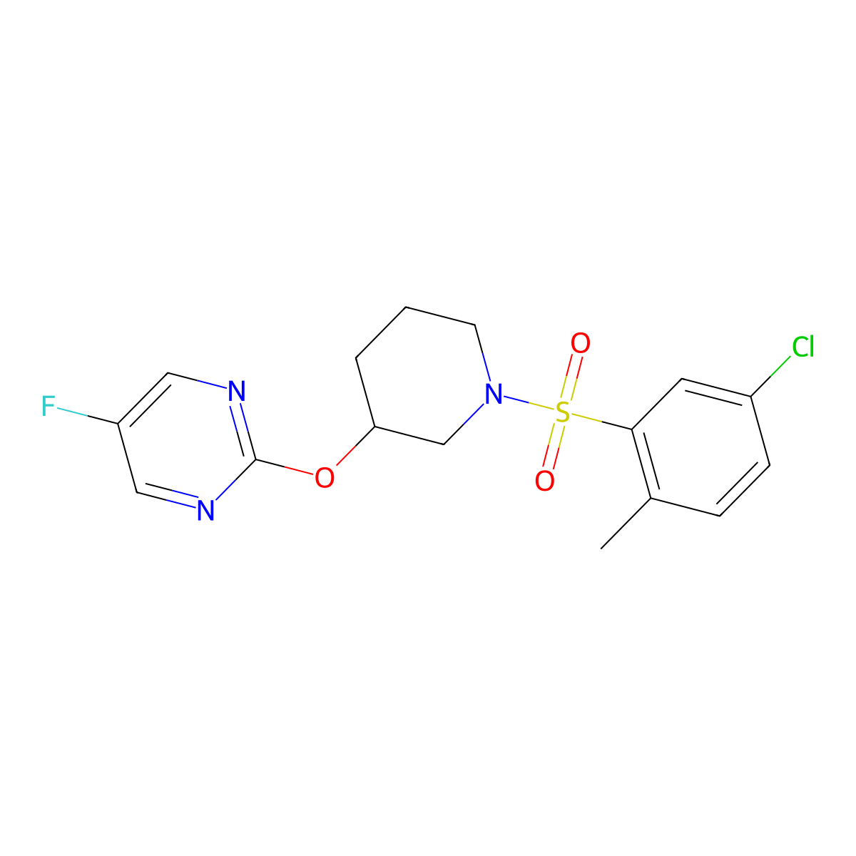 2-((1-((5-Chloro-2-methylphenyl)sulfonyl)piperidin-3-yl)oxy)-5-fluoropyrimidine molecular structure, CAS 2034430-33-4