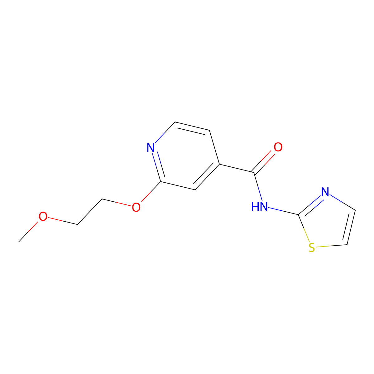 2-(2-methoxyethoxy)-N-(thiazol-2-yl)isonicotinamide molecular structure, CAS 2034430-37-8