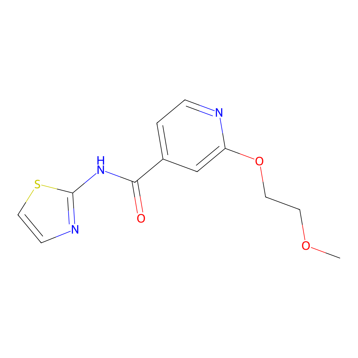2-(2-methoxyethoxy)-N-(thiazol-2-yl)isonicotinamide molecular structure, CAS 2034430-37-8