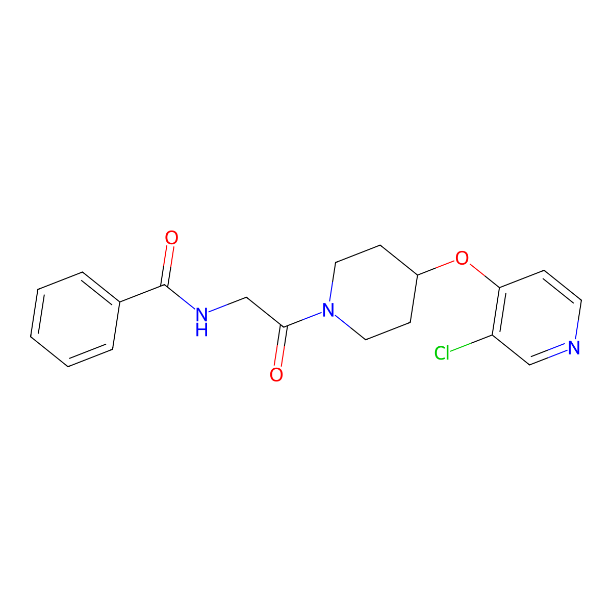 N-(2-(4-((3-chloropyridin-4-yl)oxy)piperidin-1-yl)-2-oxoethyl)benzamide molecular structure, CAS 2034430-38-9