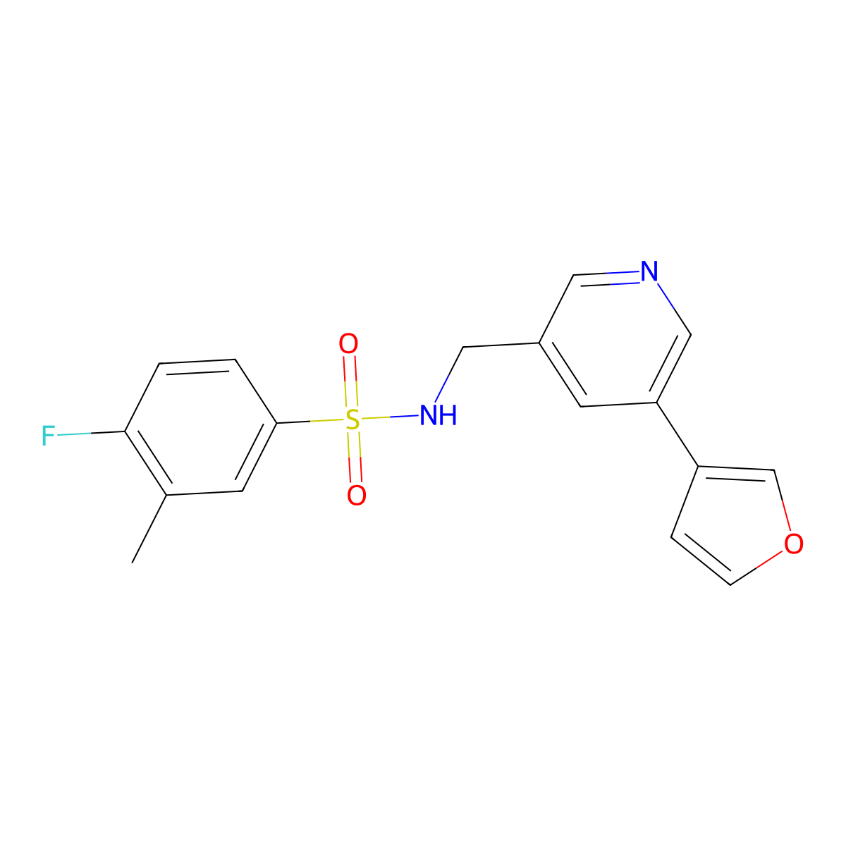4-fluoro-N-((5-(furan-3-yl)pyridin-3-yl)methyl)-3-methylbenzenesulfonamide molecular structure, CAS 2034430-39-0