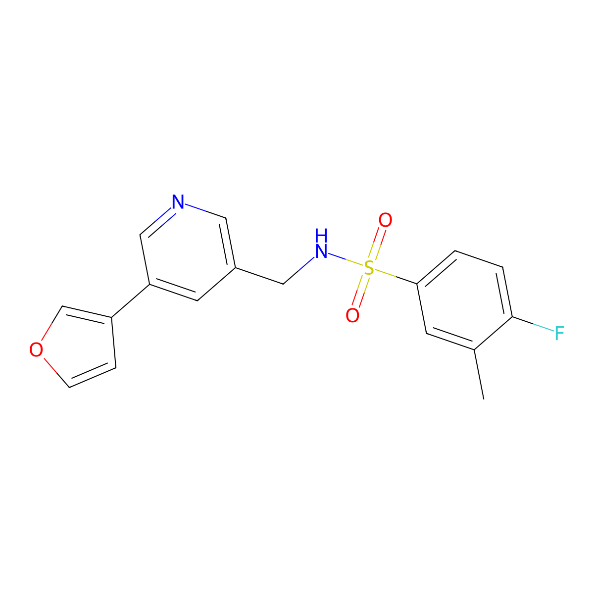 4-fluoro-N-((5-(furan-3-yl)pyridin-3-yl)methyl)-3-methylbenzenesulfonamide molecular structure, CAS 2034430-39-0