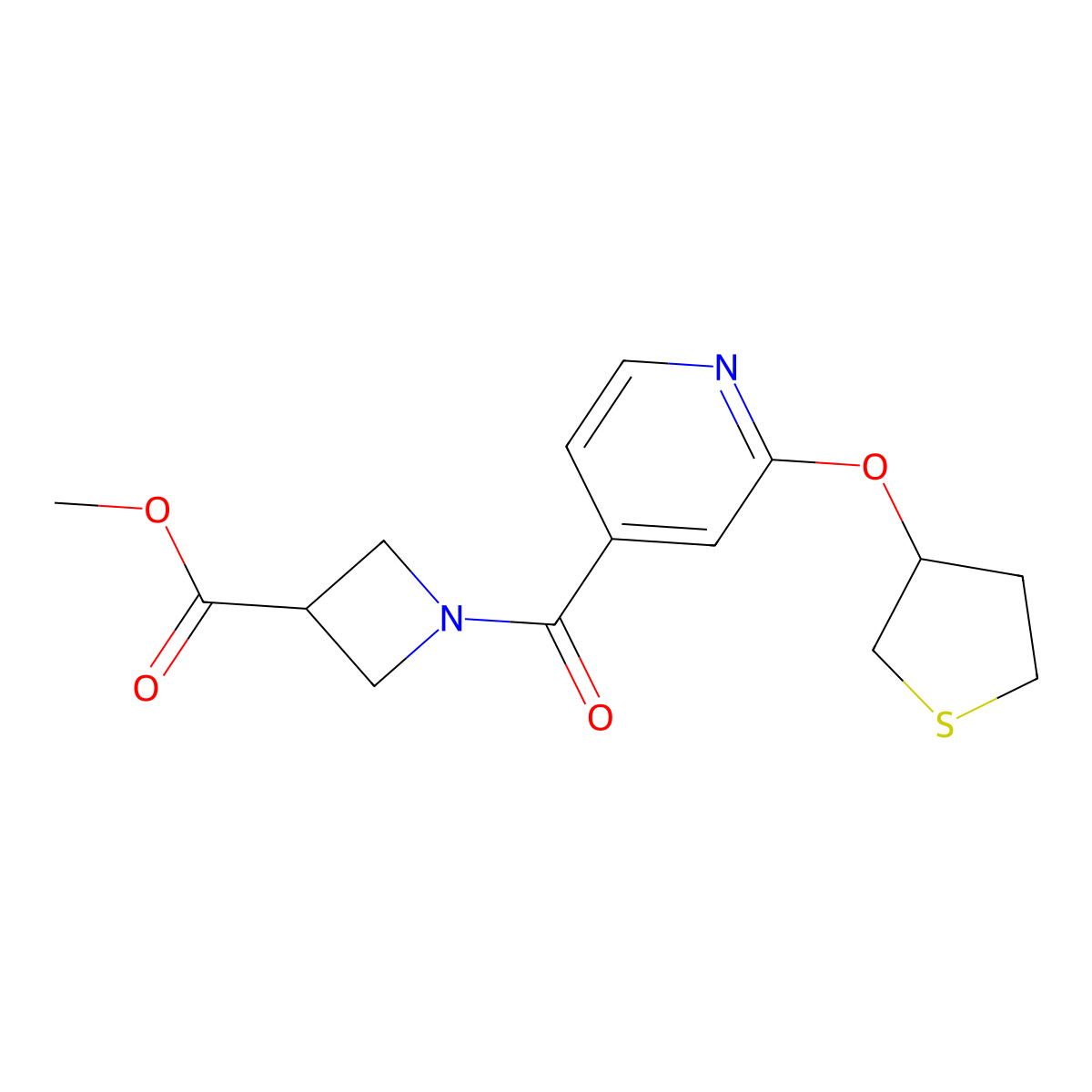Methyl 1-(2-((tetrahydrothiophen-3-yl)oxy)isonicotinoyl)azetidine-3-carboxylate molecular structure, CAS 2034430-42-5