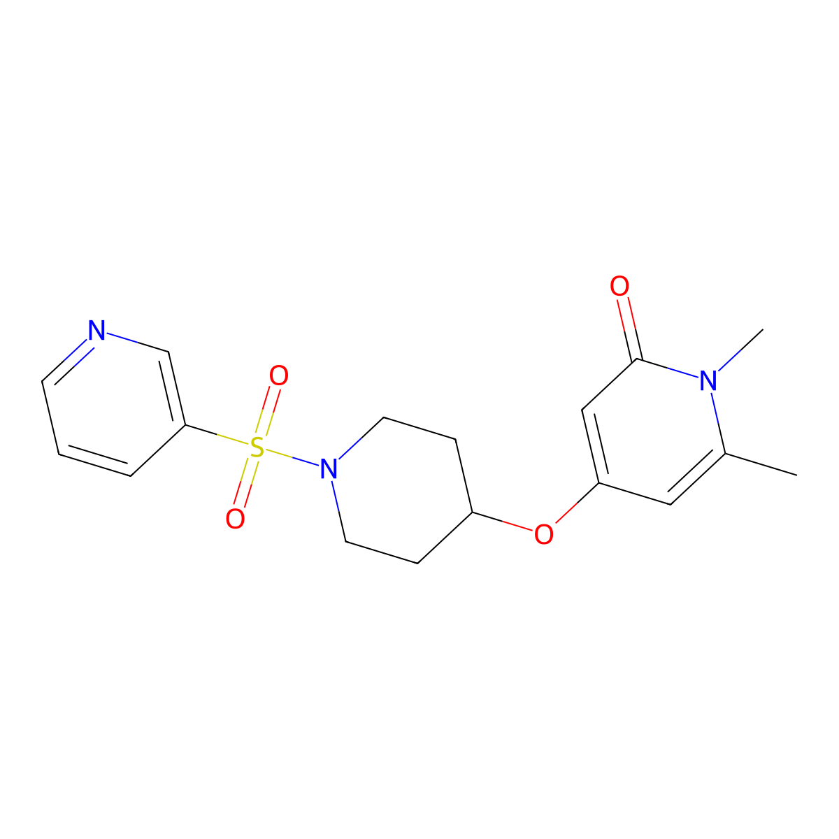 1,6-dimethyl-4-((1-(pyridin-3-ylsulfonyl)piperidin-4-yl)oxy)pyridin-2(1H)-one molecular structure, CAS 2034430-54-9