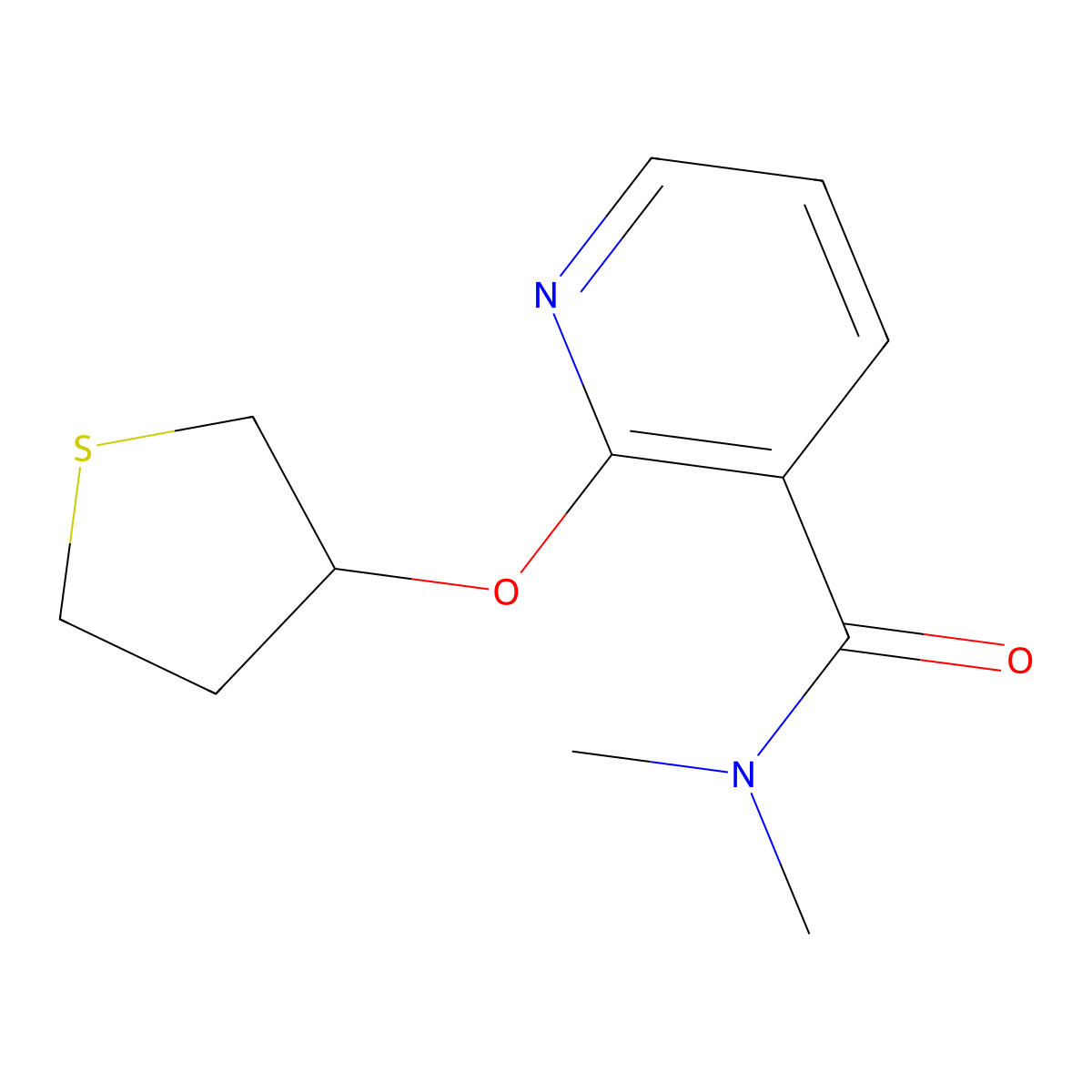 N,N-dimethyl-2-((tetrahydrothiophen-3-yl)oxy)nicotinamide molecular structure, CAS 2034430-55-0
