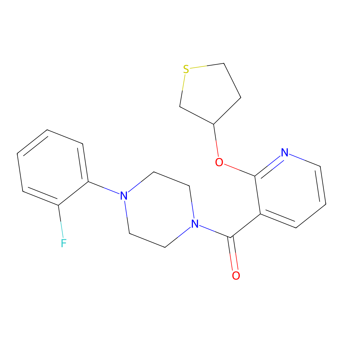 (4-(2-Fluorophenyl)piperazin-1-yl)(2-((tetrahydrothiophen-3-yl)oxy)pyridin-3-yl)methanone molecular structure, CAS 2034430-62-9
