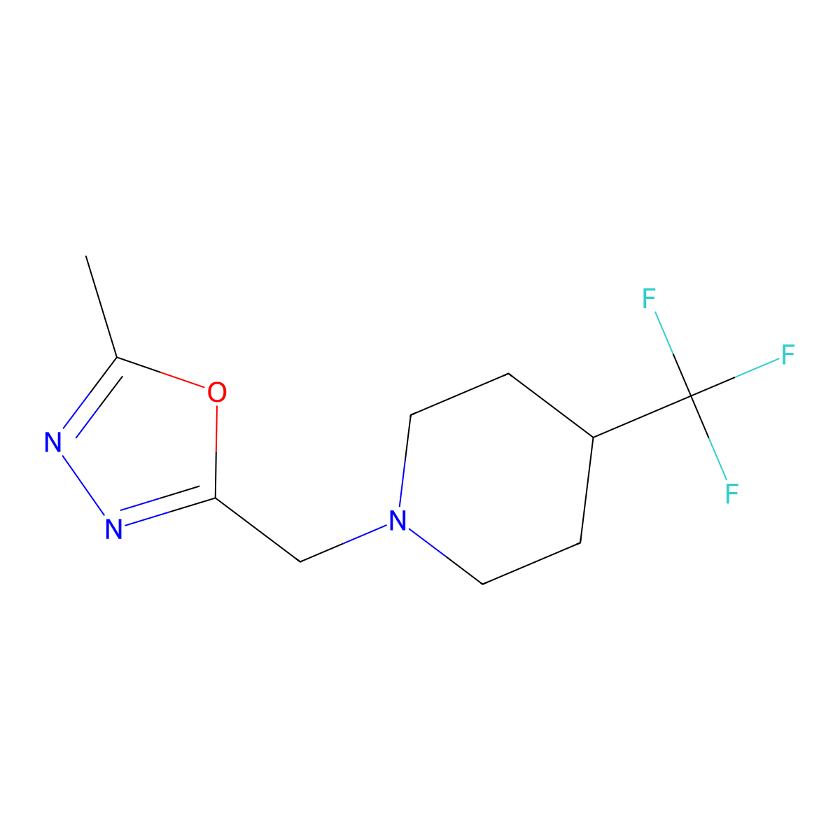 1-[(5-Methyl-1,3,4-oxadiazol-2-yl)methyl]-4-(trifluoromethyl)piperidine molecular structure, CAS 2034430-66-3