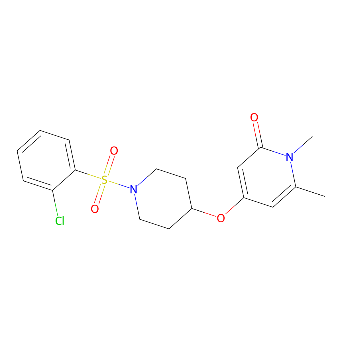 4-((1-((2-chlorophenyl)sulfonyl)piperidin-4-yl)oxy)-1,6-dimethylpyridin-2(1H)-one molecular structure, CAS 2034430-68-5
