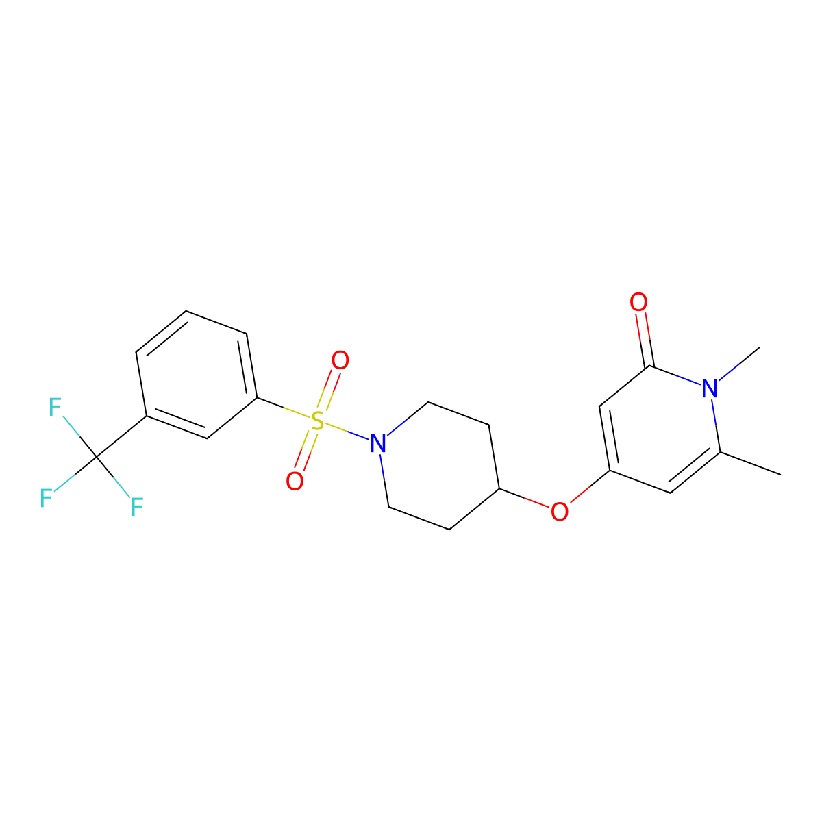 1,6-dimethyl-4-((1-((3-(trifluoromethyl)phenyl)sulfonyl)piperidin-4-yl)oxy)pyridin-2(1H)-one molecular structure, CAS 2034430-80-1