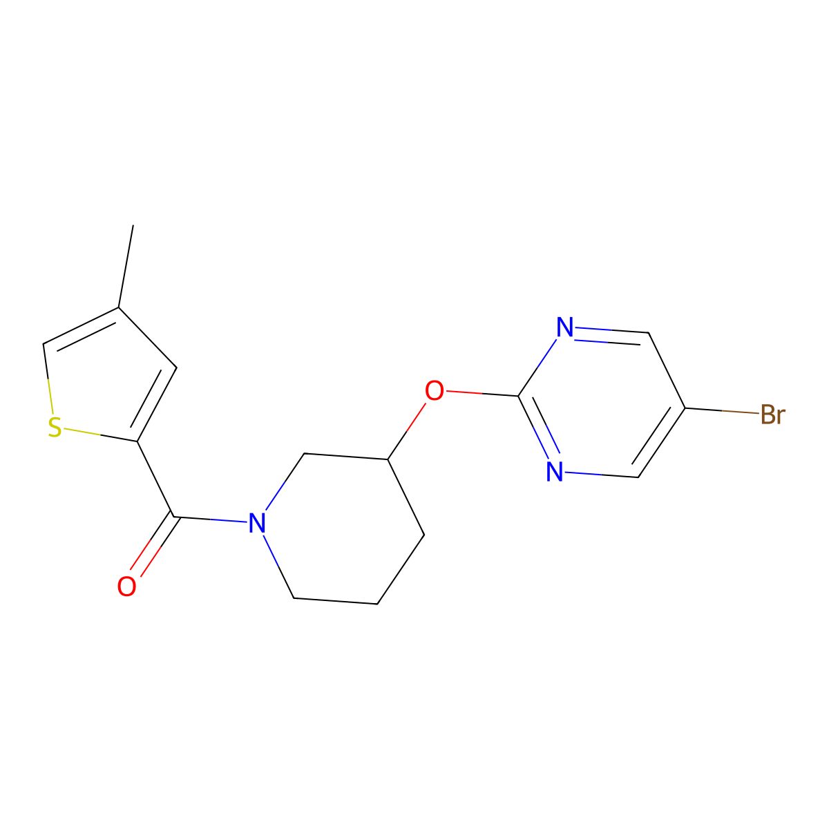 (3-((5-Bromopyrimidin-2-yl)oxy)piperidin-1-yl)(4-methylthiophen-2-yl)methanone molecular structure, CAS 2034430-83-4