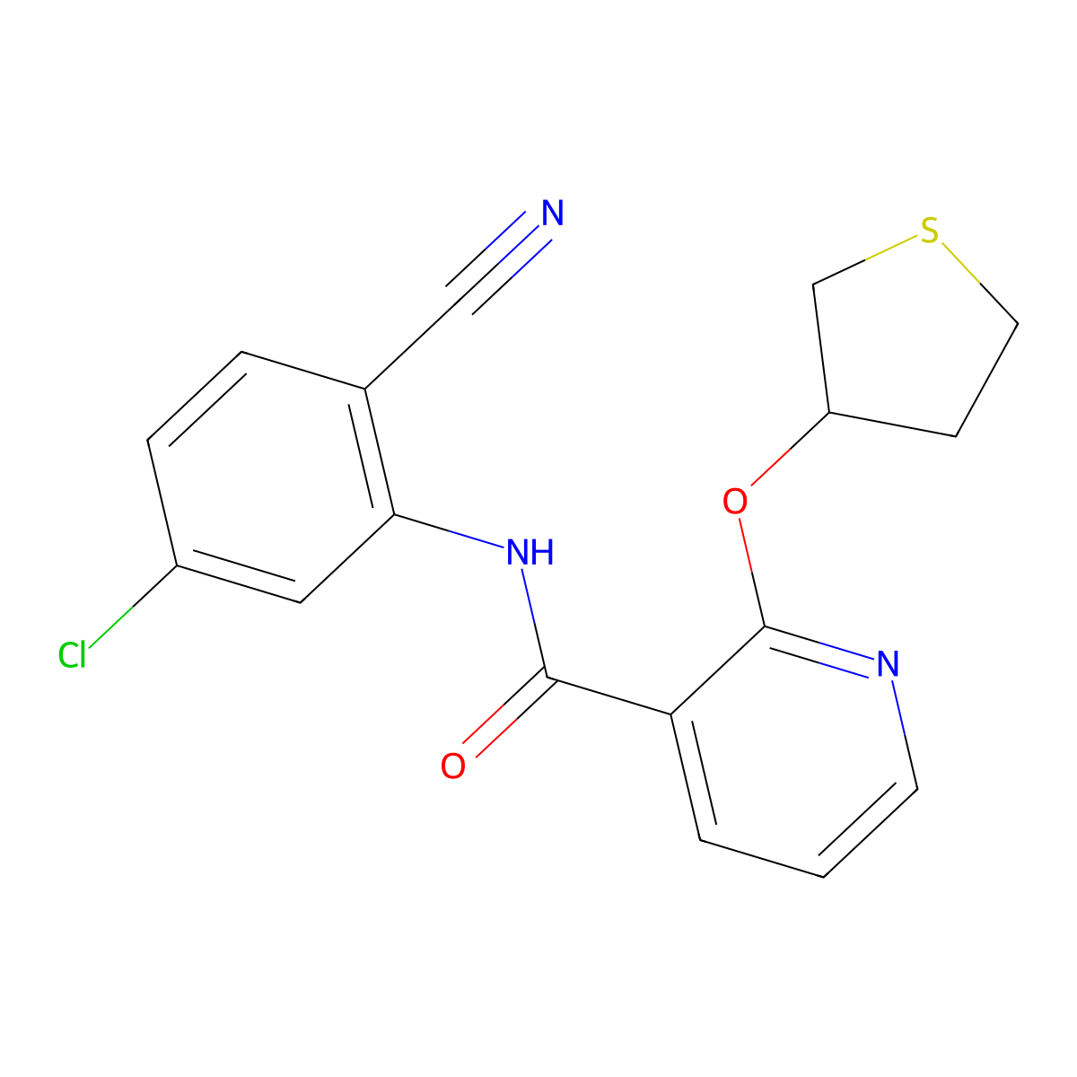 N-(5-chloro-2-cyanophenyl)-2-((tetrahydrothiophen-3-yl)oxy)nicotinamide molecular structure, CAS 2034430-84-5
