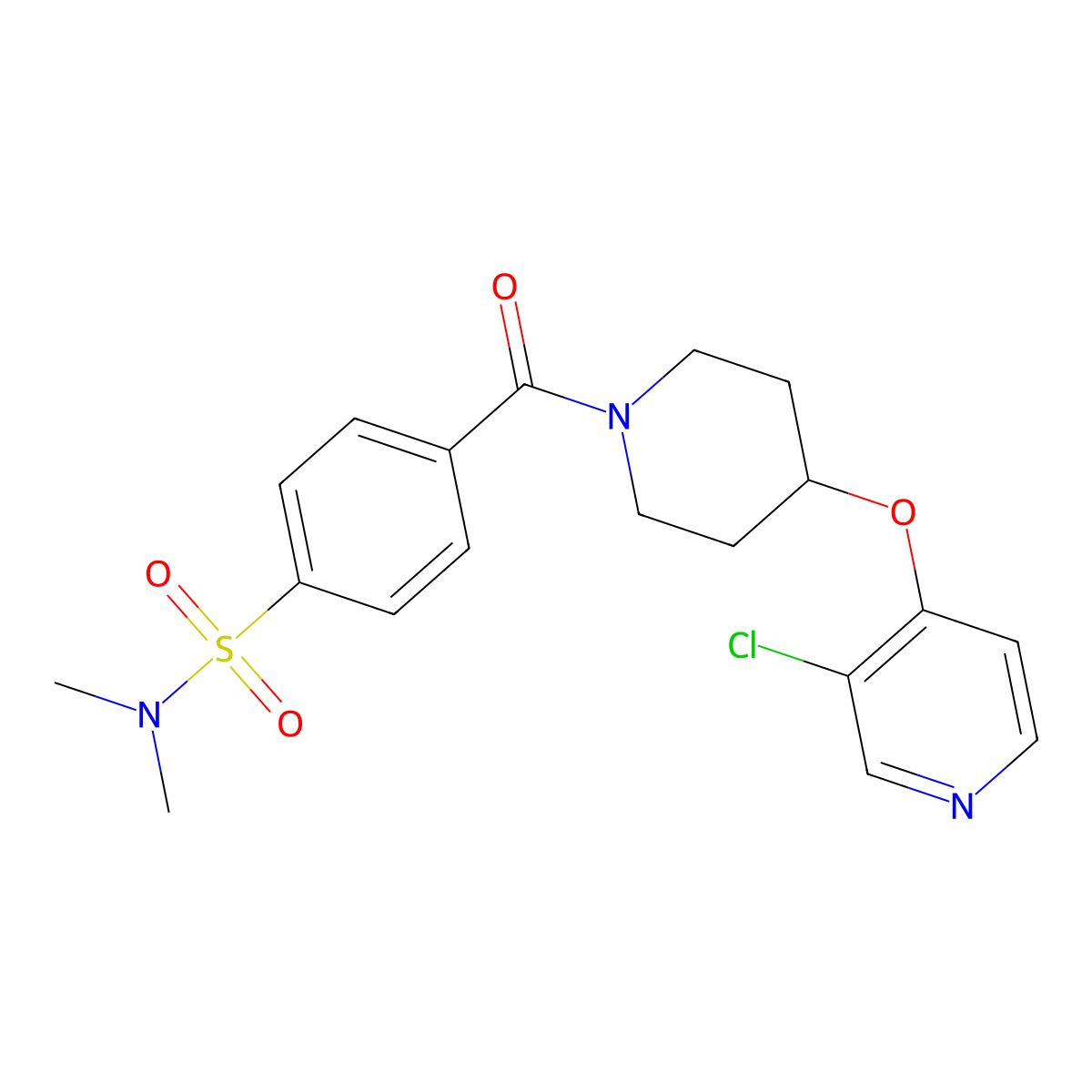 4-(4-((3-chloropyridin-4-yl)oxy)piperidine-1-carbonyl)-N,N-dimethylbenzenesulfonamide molecular structure, CAS 2034430-86-7