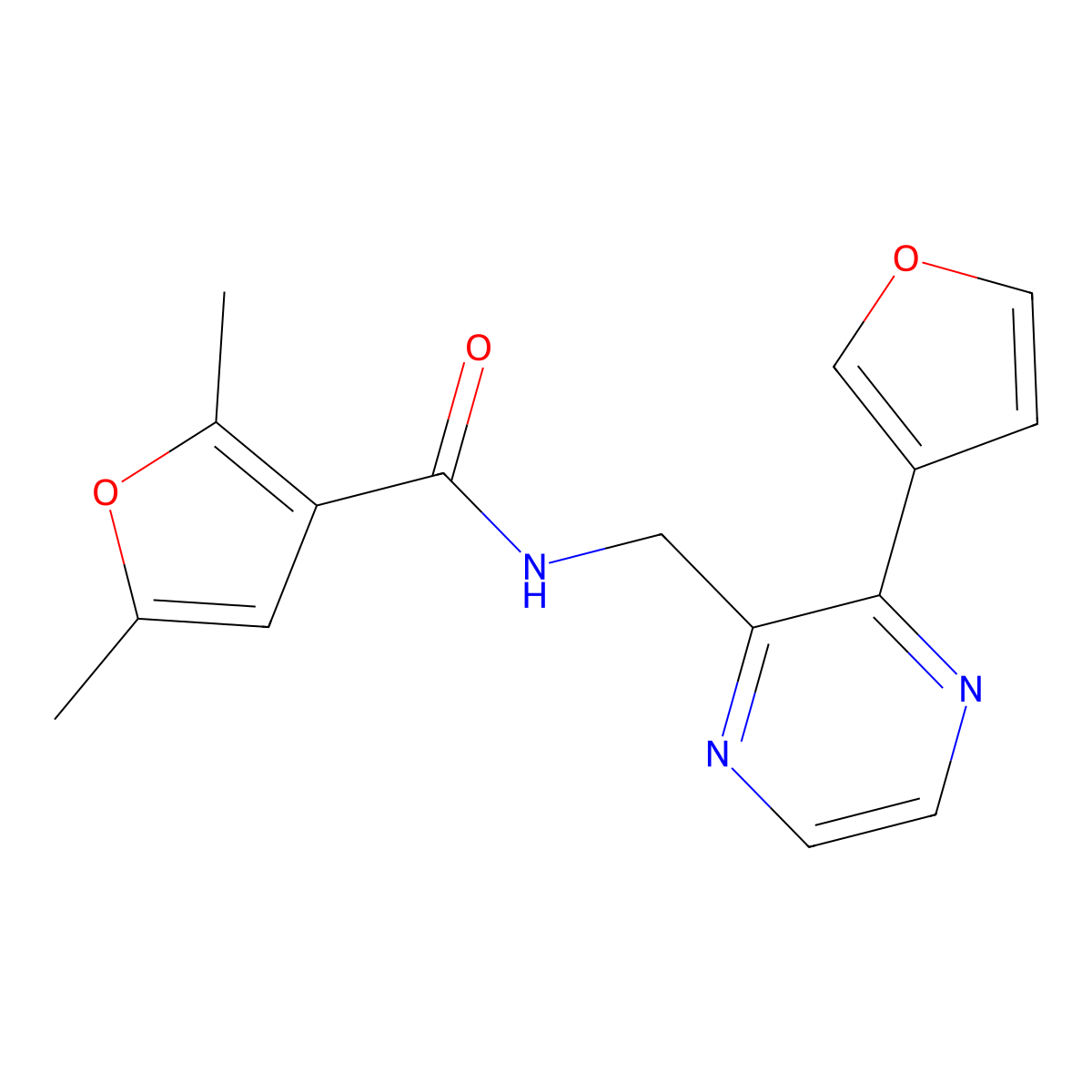 N-((3-(furan-3-yl)pyrazin-2-yl)methyl)-2,5-dimethylfuran-3-carboxamide molecular structure, CAS 2034430-87-8