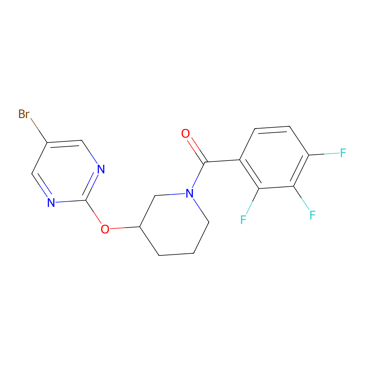(3-((5-Bromopyrimidin-2-yl)oxy)piperidin-1-yl)(2,3,4-trifluorophenyl)methanone molecular structure, CAS 2034430-89-0