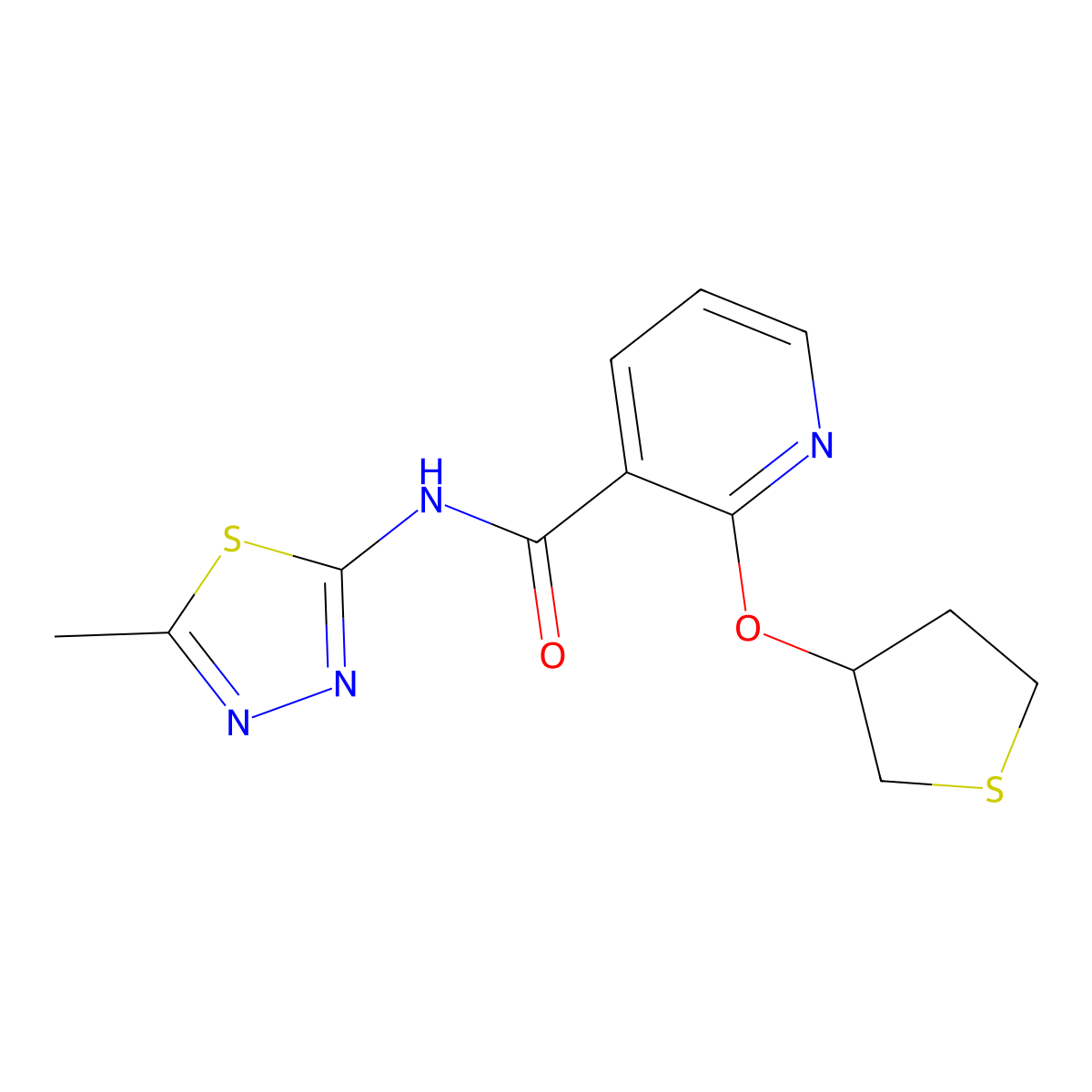 N-(5-methyl-1,3,4-thiadiazol-2-yl)-2-((tetrahydrothiophen-3-yl)oxy)nicotinamide molecular structure, CAS 2034431-06-4