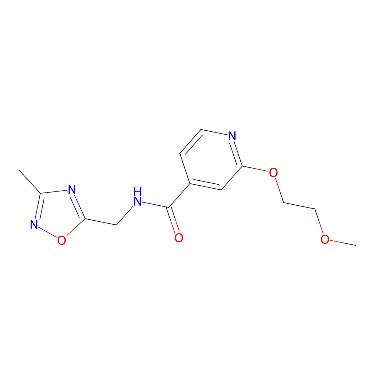 2-(2-methoxyethoxy)-N-((3-methyl-1,2,4-oxadiazol-5-yl)methyl)isonicotinamide molecular structure, CAS 2034431-13-3