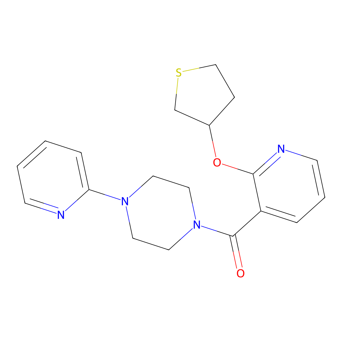 (4-(Pyridin-2-yl)piperazin-1-yl)(2-((tetrahydrothiophen-3-yl)oxy)pyridin-3-yl)methanone molecular structure, CAS 2034431-14-4
